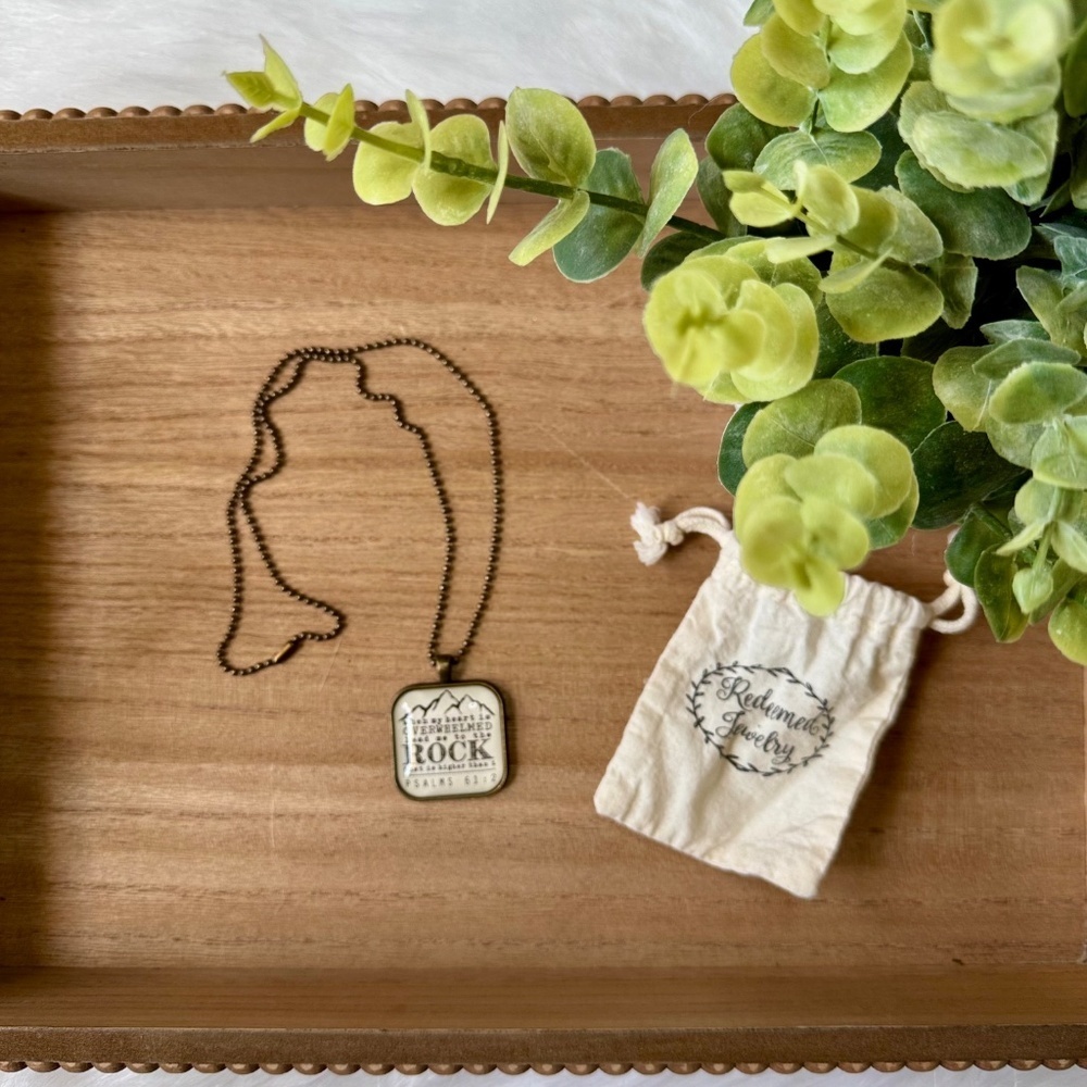 Brass‎ Glass Top Pendant Necklace & Chain Psalm 61:2 print